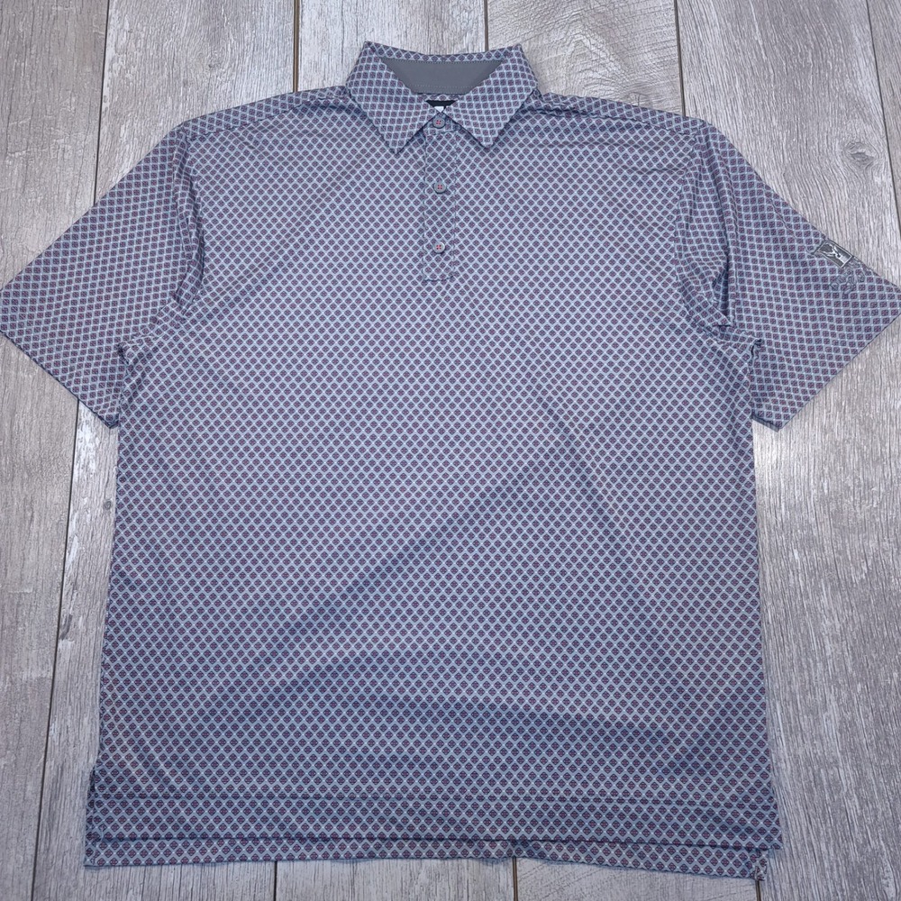 FootJoy Polo Shirt Mens XL Grey Pink Geometric Print Desert Highlands Golf Short